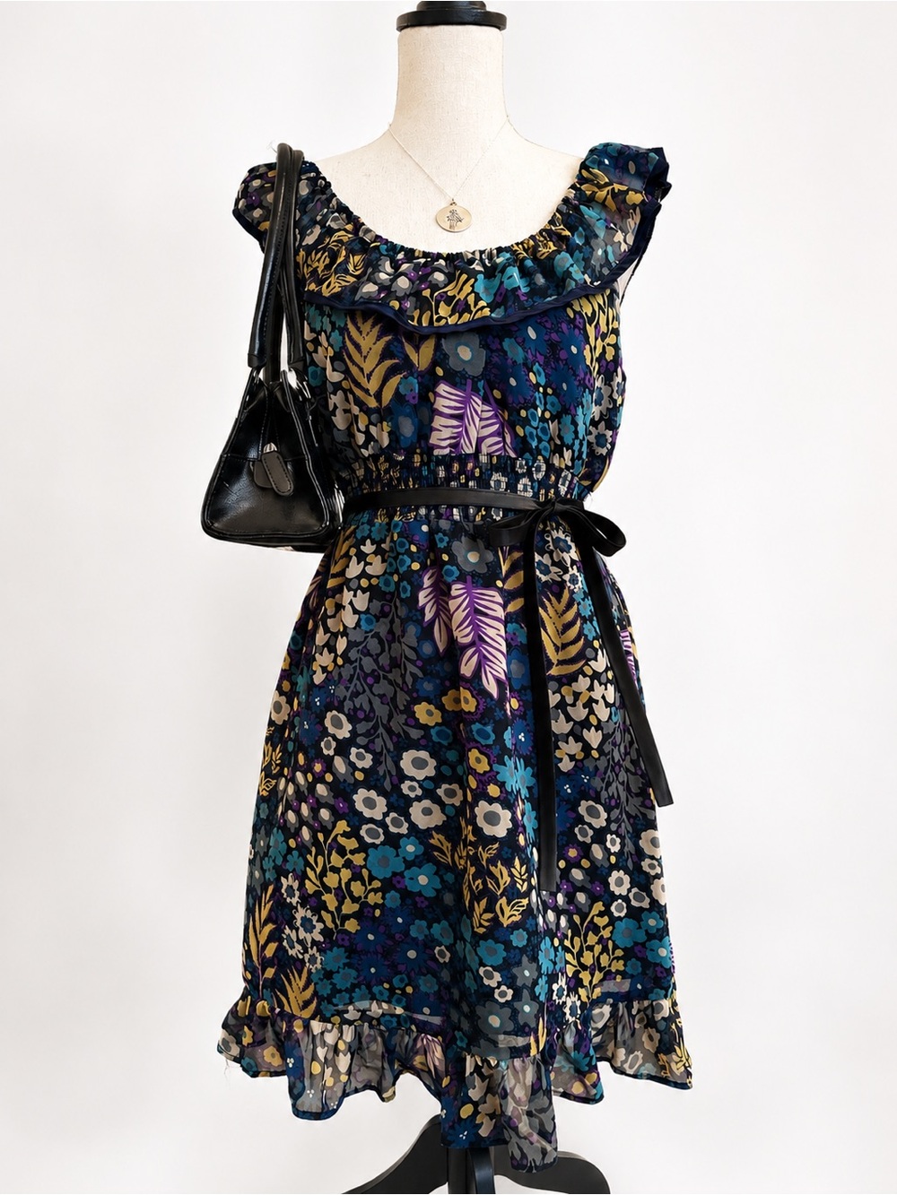 Twenty One Dark Floral Mini Dress Ruffled Smocked Whimsygoth Fairycore Medium